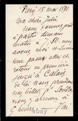 Camille PISSARRO -Son départ à Londres. Lettre autographe signée. 1890. 4 pages