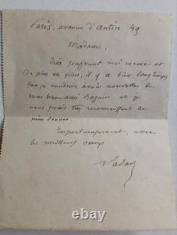 Carte Lettre autographe de Nadar à Madame Jourdey / Achille Béguin Signée