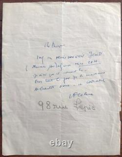 Céline, Lettre autographe signée, manuscrit, sans date (vers 1935)