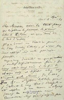 Charles BAUDELAIRE Lettre autographe signée à Gélis. La saisie de ses dessins
