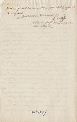 Charles DE POUGENS Lettre signée à Amaury DUVAL