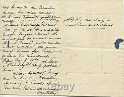 Charlotte Bonaparte. Lettre autographe signée à Tito Manzi
