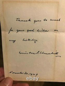 Churchill Winston Lettre Autographe Signee 1949 Anniversaire Rarissime