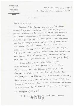 Claude LÉVI-STRAUSS / Lettre autographe signée / Rousseau / Contrat social