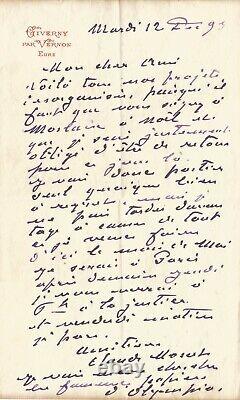 Claude MONET Lettre autographe signée à propos de l'OLYMPIA de MANET. Giverny