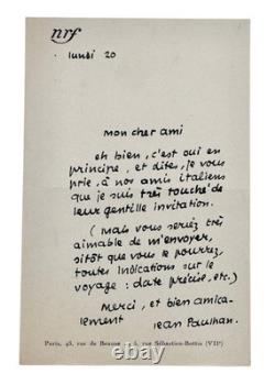 Correspondance JEAN PAULHAN Ensemble 5 Lettres autographes signées NRF Gallimard