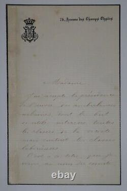 DUCHESSE Anne de ROCHECHOUART LOT DE TROIS LETTRES AUTOGRAPHES SIGNÉES, PARIS