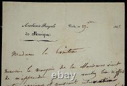 DUPONCHEL Henri LETTRE AUTOGRAPHE SIGNÉE, ACADÉMIE ROYALE MUSIQUE, PARIS, 1837