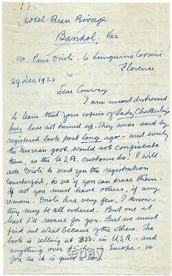 D. H. LAWRENCE / Lettre autographe signée / L'Amant de Lady Chatterley / Scandale