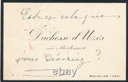 Duchesse dUzès Mortemart Lettre autographe signée et carte imprimerie histoire