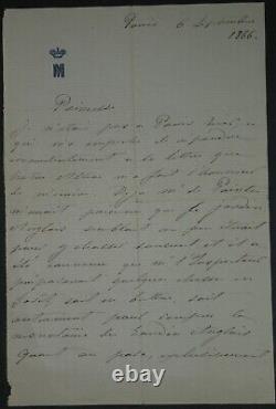 Edgar Ney Lettre Autographe Signée à une Princesse sur quelques chasses 1866