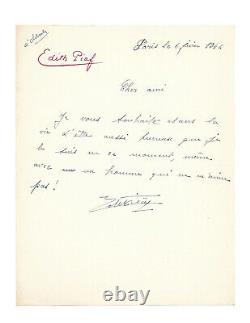 Édith Piaf / Lettre autographe signée / Un homme qui ne m'aime pas