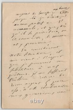Émile Littré, Lettre autographe signée situation financière 1876 Paris 3 pages