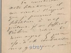 Émile Littré, Lettre autographe signée situation financière 1876 Paris 3 pages