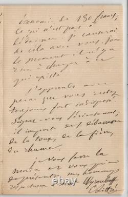 Émile Littré, Lettre autographe signée situation financière 1876 Paris 3 pages