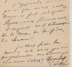 Émile Littré, Lettre autographe signée situation financière 1876 Paris 3 pages