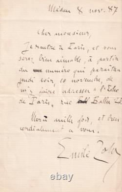 Émile ZOLA Lettre autographe signée 1887 Belle signature