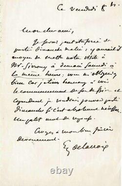 Eugène DELACROIX Lettre autographe signée à propos de son portrait par Sirvouy