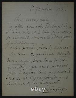 Eugène SAUZAY Lettre Autographe Signée cela est vrai, vive la science, 1891