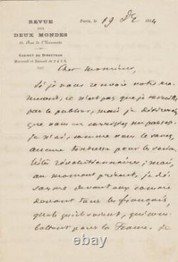 Francis CHARMES Lettre autographe signée Guerre