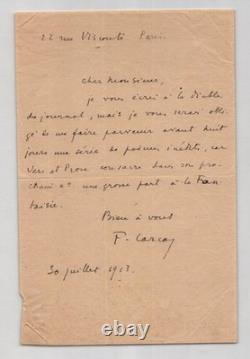 Francis Carco Lettre autographe signée datée du 30 juillet 1913