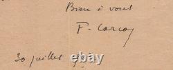 Francis Carco Lettre autographe signée datée du 30 juillet 1913