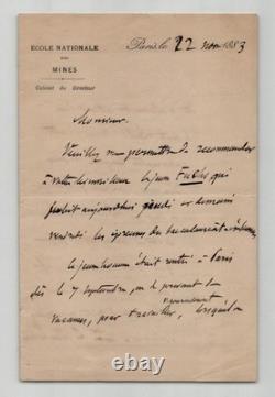Gabriel Auguste Daubrée Lettre autographe signée à Monsieur Duclaux 1883 Gabriel Auguste Daubrée Lettre autographe signée à Monsieur Duclaux 1883