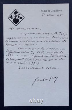 Gaston BATY LETTRE AUTOGRAPHE SIGNÉE, 1945