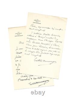 Gaston DOUMERGUE / 2 lettres autographes signées / Maîtresse / Elysée / Mariage