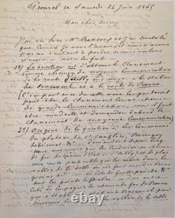 Général de la Moricière, Lettre autographe signée de Prouzel, près d'Amiens 1865