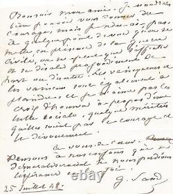 George SAND Lettre autographe signée sur les journées sanglantes de juin 1848