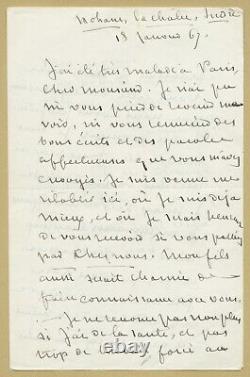 George Sand (1804-1976) Belle lettre autographe signée 3 pages Nohant 1867