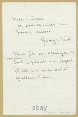 George Sand (1804-1976) Belle lettre autographe signée 3 pages Nohant 1867