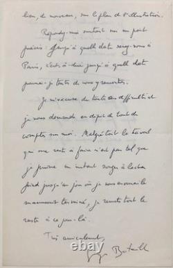 Georges BATAILLE Lettre autographe signée sur Les Larmes d'Eros