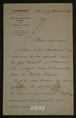 Georges Clemenceau Lettre autographe signée pour demande à Guy Vaucel en 1904