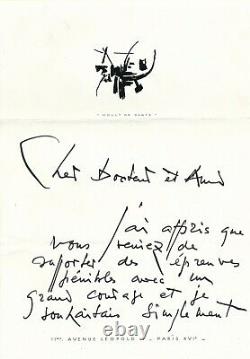 Georges MATHIEU triompher des forces du mal belle lettre autographe signée