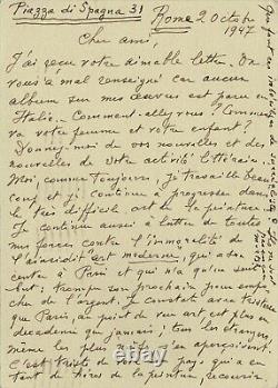 Giorgio de CHIRICO. Lettre autographe signée. Critique de l'art moderne. 1947