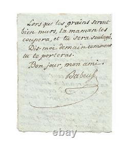 Gracchus BABEUF / Lettre autographe signée / Prison / Conjuration des Egaux