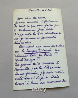 Gustave COQUIOT Lot de 3 lettres autographes signées à Eugène DESCAVES. 1914