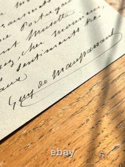 Guy de MAUPASSANT Carte lettre autographe signée Très belle signature