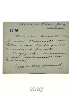Guy de MAUPASSANT Carte lettre autographe signée Très belle signature