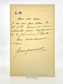 Guy de MAUPASSANT Lettre autographe signée Nouvelle année 1884 1889