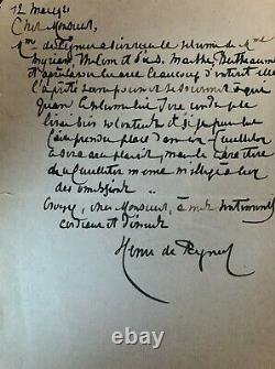 HENRI DE RÉGNIER, Lettre manuscrite autographe signée à ÉMILE BERR du Figaro