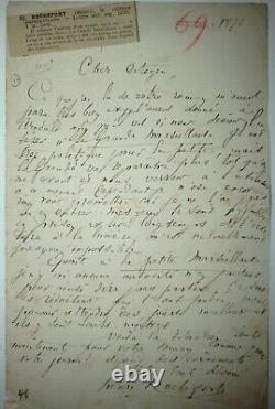 HENRI ROCHEFORT Lettre manuscrite signée à un Romancier. 1870. Prison / Roman