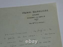 Henri BARBUSSE, écrivain LETTRE AUTOGRAPHE SIGNÉE DE SES INITIALES