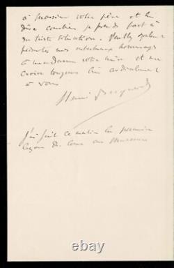 Henri BECQUEREL Lettre autographe signée. Le Muséum d'histoire naturelle. 1892