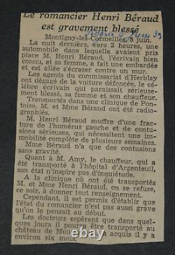 Henri BÉRAUD, Romancier-LETTRE AUTOGRAPHE SIGNÉE ET DIVERS PETITS PAPIERS, 1925