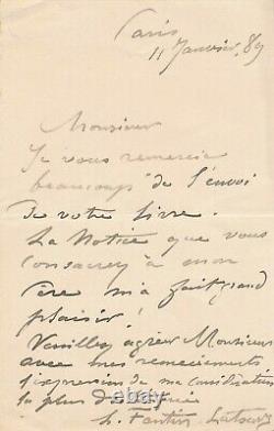 Henri FANTIN- LATOUR Lettre autographe signée merci pour la notice sur son père