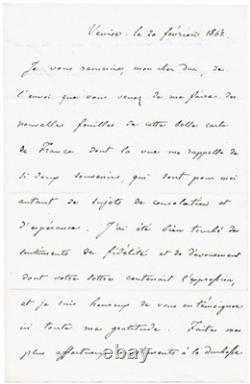 Henri d'ARTOIS, comte de CHAMBORD / Lettre autographe signée / Venise / Souvenir