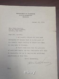Herbert Hoover Signé Tapé Lettre As Secrétaire De Commerce